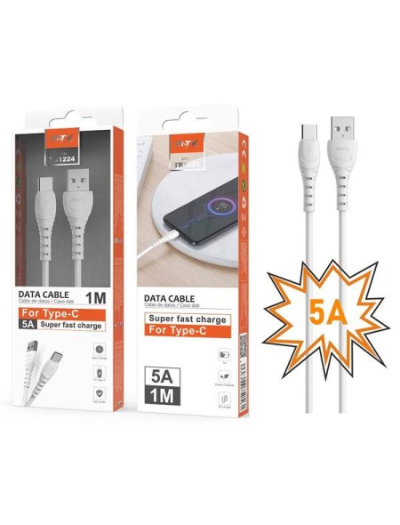 Cable datos USB 2.0 a Type-C / 1m / 5a / Carga rapida / Butter TB1224 / Blanco / Mtk
